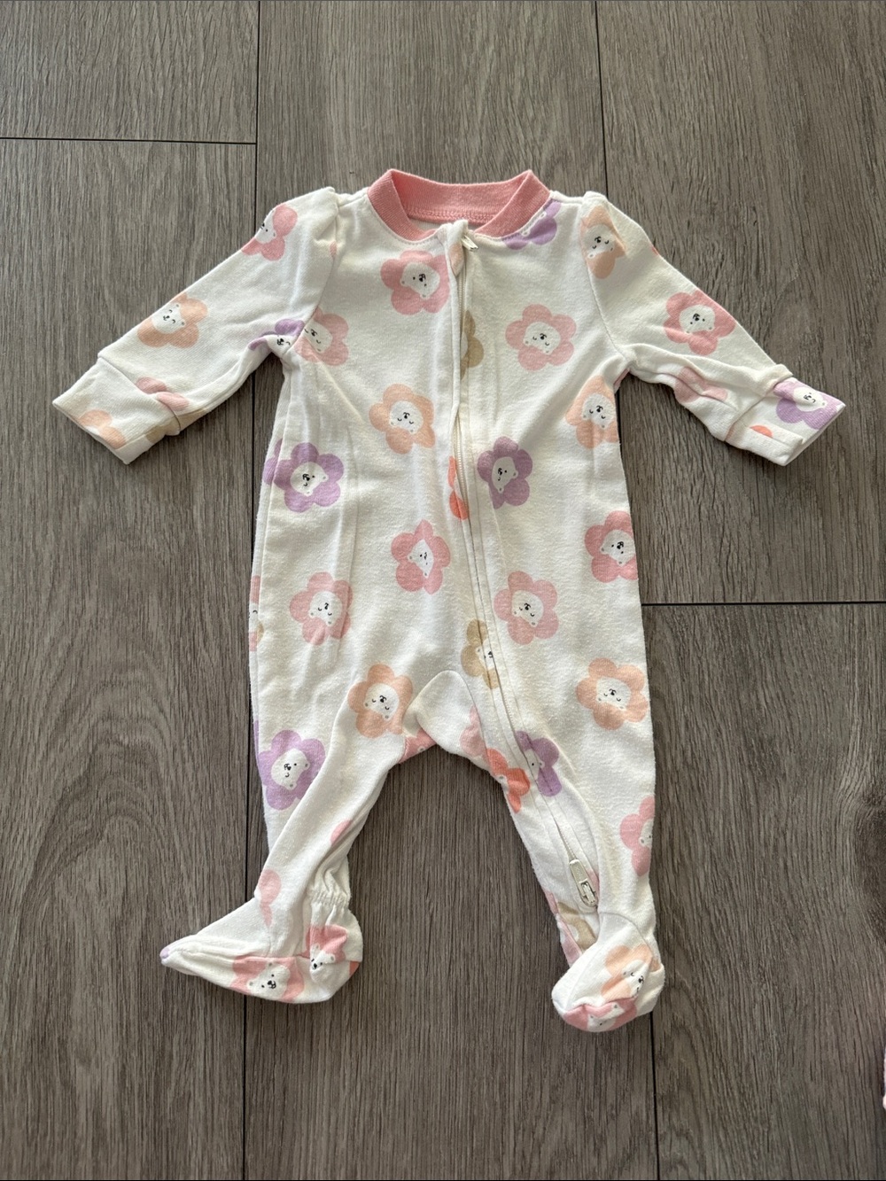 Floral Footed Baby Sleeper Pajamas - Pastel Pink, Peach & Purple